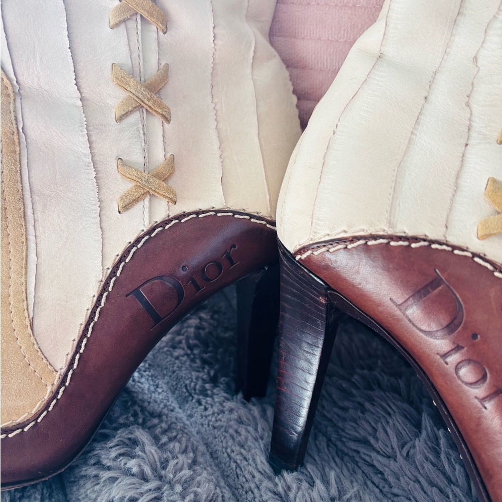 Dior Cream and Tan Heeled Boots - Picture 2 of 7